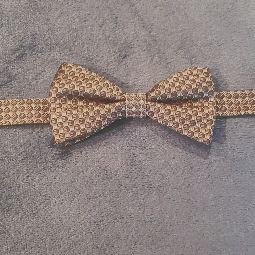 Brass/brown adjustable silk hook closure bow tie
